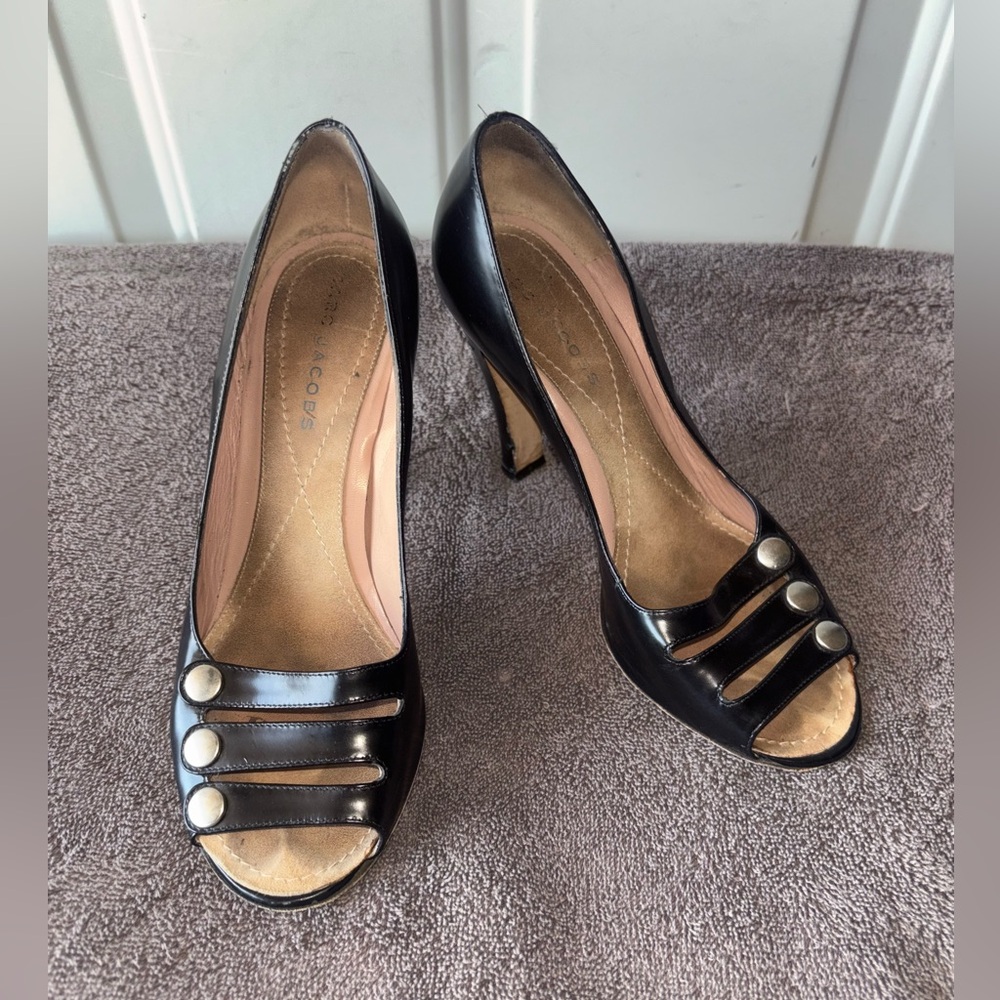 Marc Jacobs black open toe heels size 37.5 EU/6.5 US